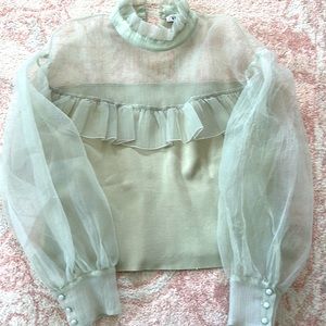 Zara knit blouse puff sleeve